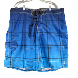 Ocean Pacific Mens Board Shorts Blue Check Pattern Size XL 40-42